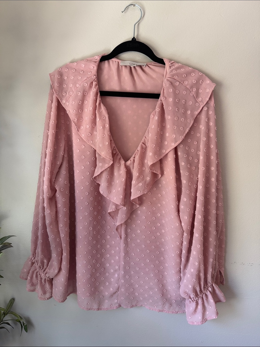 LOFT Blush Pink Ruffle V-Neck Blouse